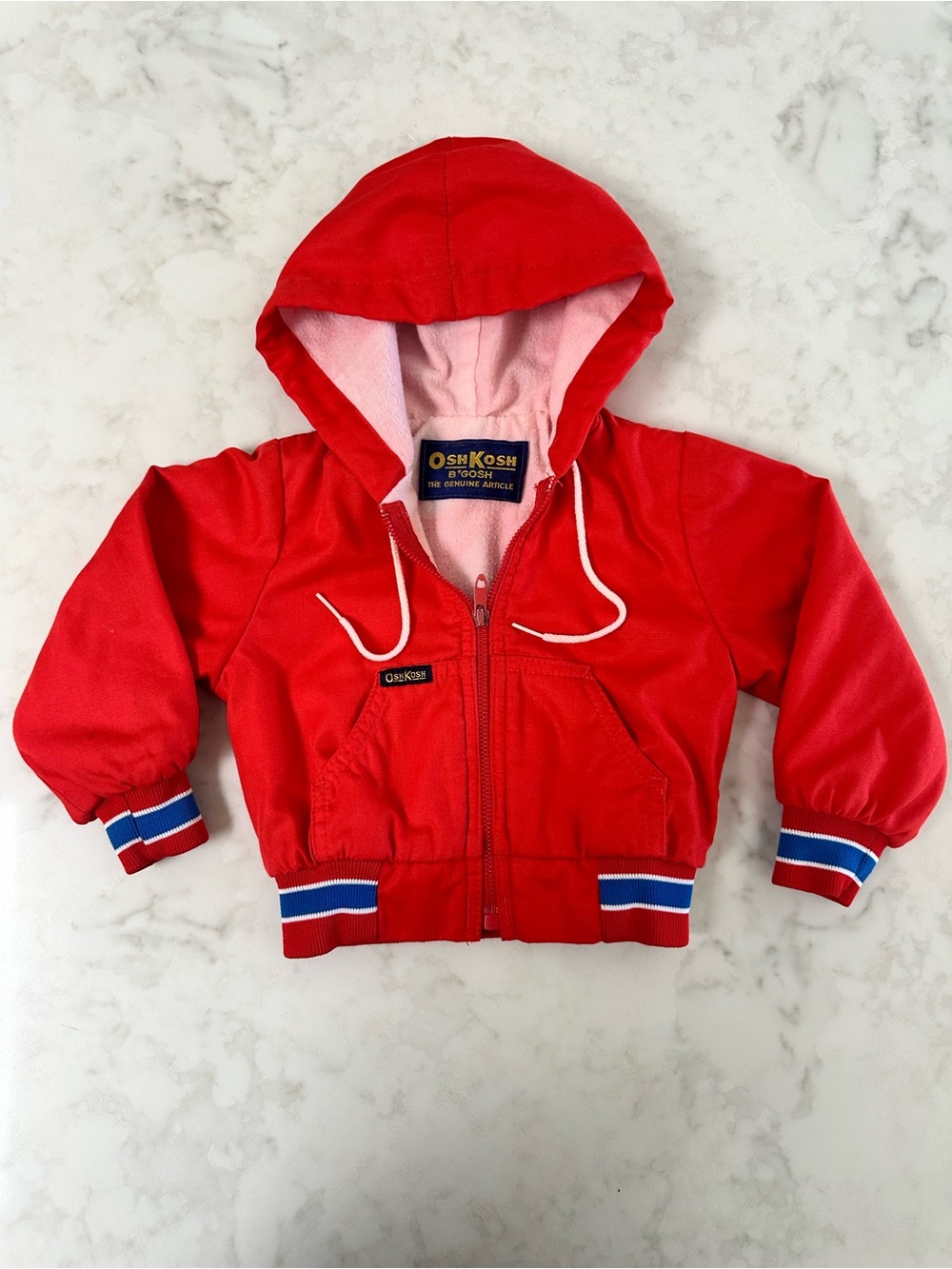 Authentic Vintage 1980s OshKosh B'Gosh Toddler Hooded Zip-Up Jacket. Size 12-18M